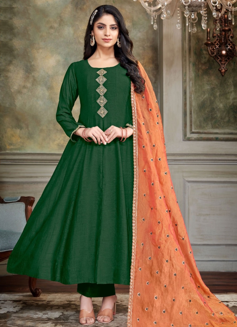 Green Festival Readymade Salwar Kameez