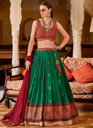 Green Foil Print Sangeet Readymade Lehenga Choli