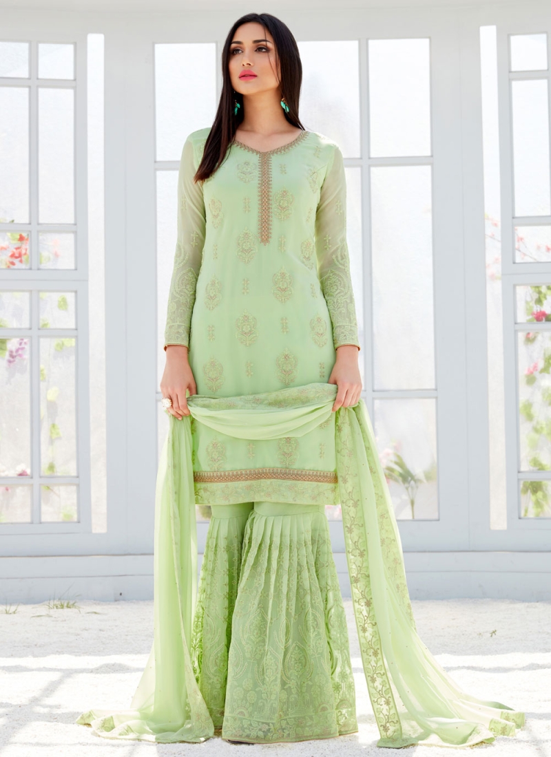 Green Georgette Ceremonial Trendy Salwar Kameez