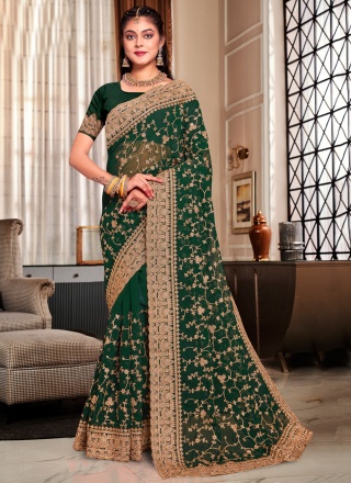 Green Georgette Cord Classic Saree