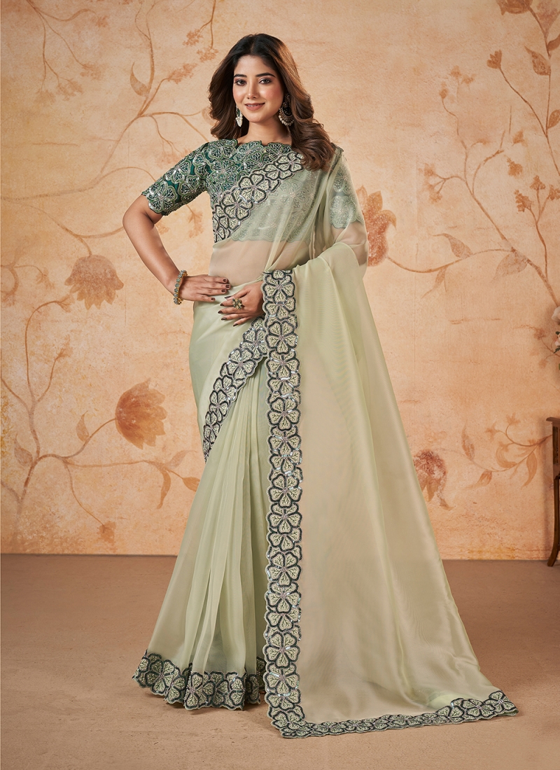 Green Georgette Wedding Trendy Saree