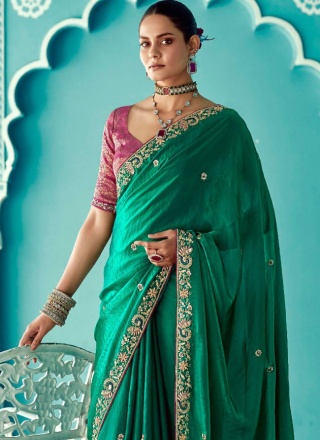 Green Glass Tissue Party Trendy Saree