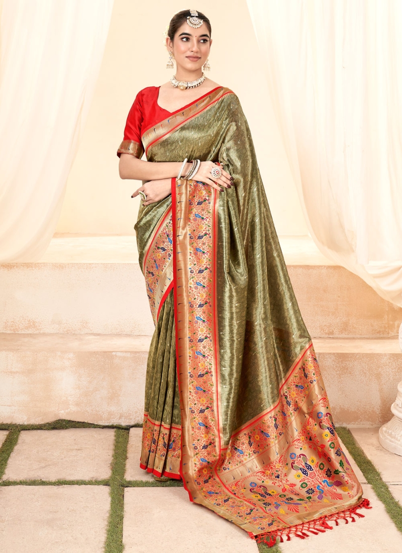 Green Jacquard Work Contemporary Style Saree