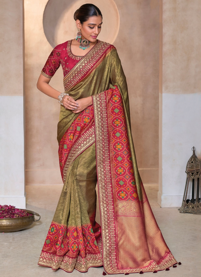 Green Kanjivaram Silk Sangeet Contemporary Saree