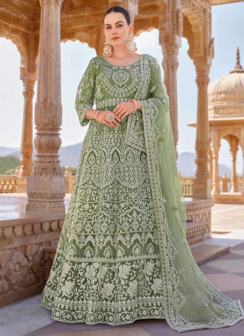 Green Net Cord Salwar Kameez