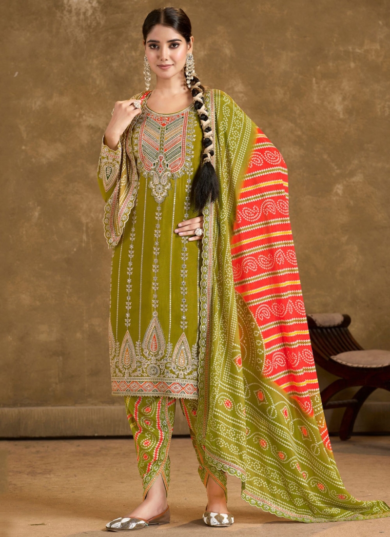 Green Sequins Chinon Readymade Salwar Kameez