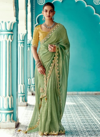 Green Sequins Designer Saree