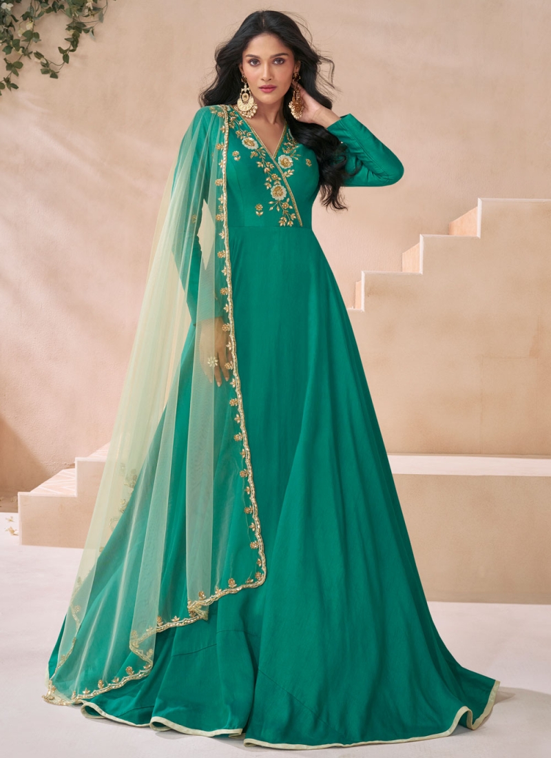 Green Silk Designer Gown