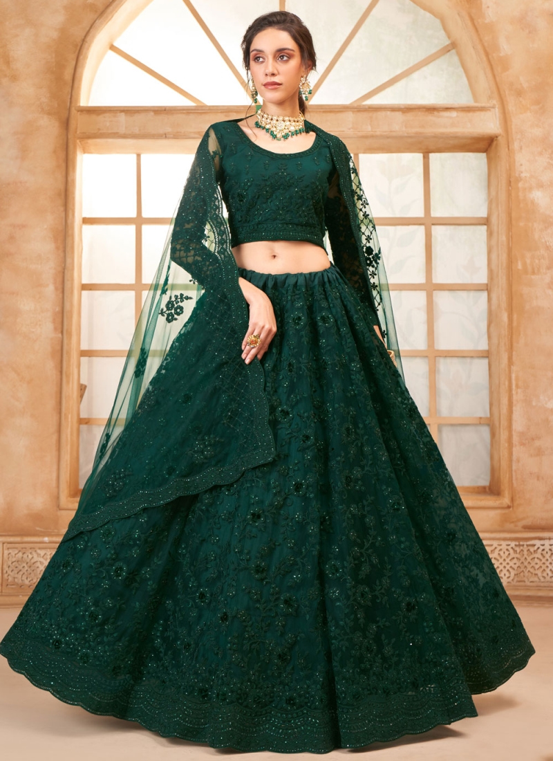 Green Stone Net Trendy Lehenga Choli