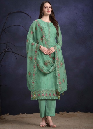 Green Thread Organza Designer Salwar Kameez