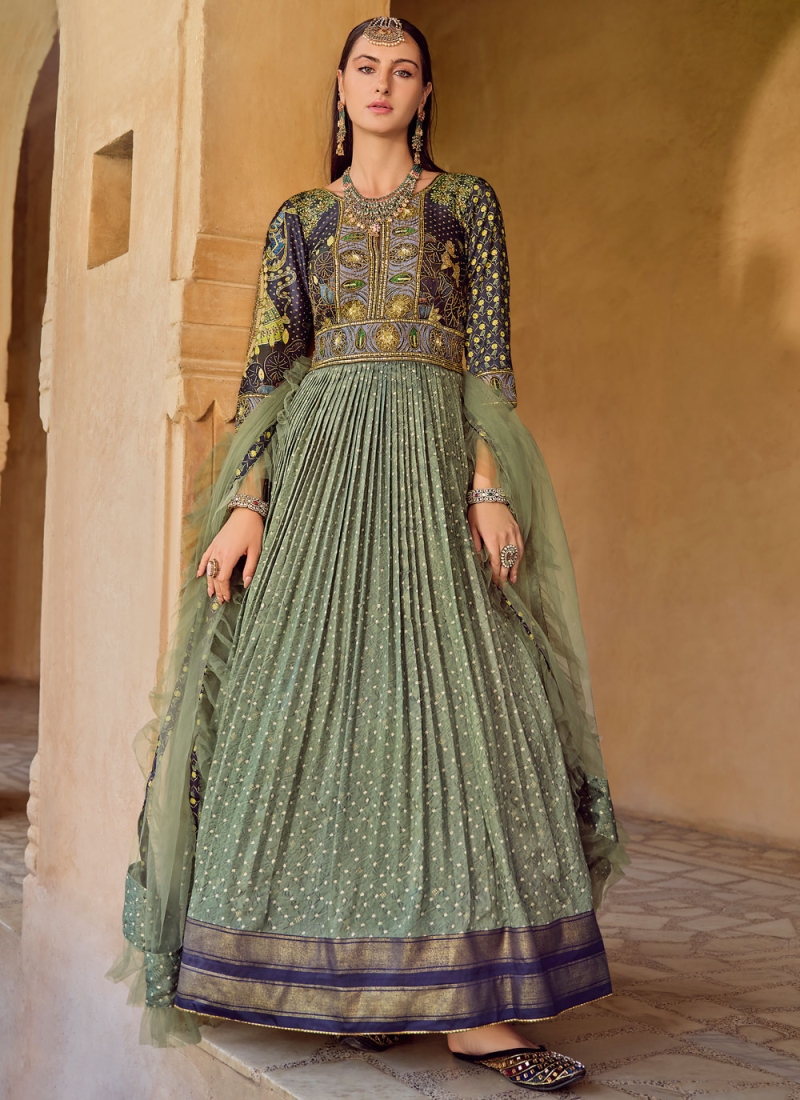 Green Thread Sangeet Designer Gown