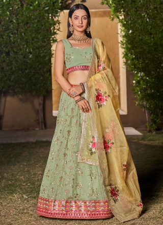 Green Thread Work Georgette Trendy Lehenga Choli