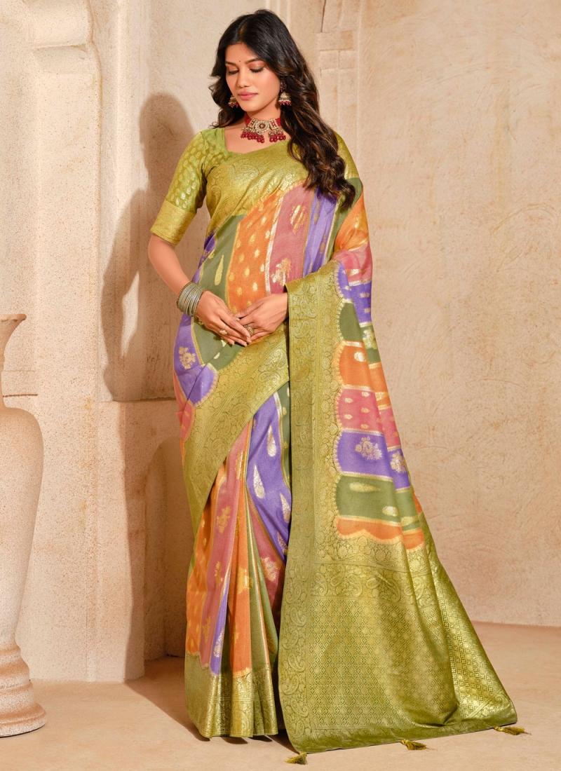 Green Weaving Party Contemporary Saree