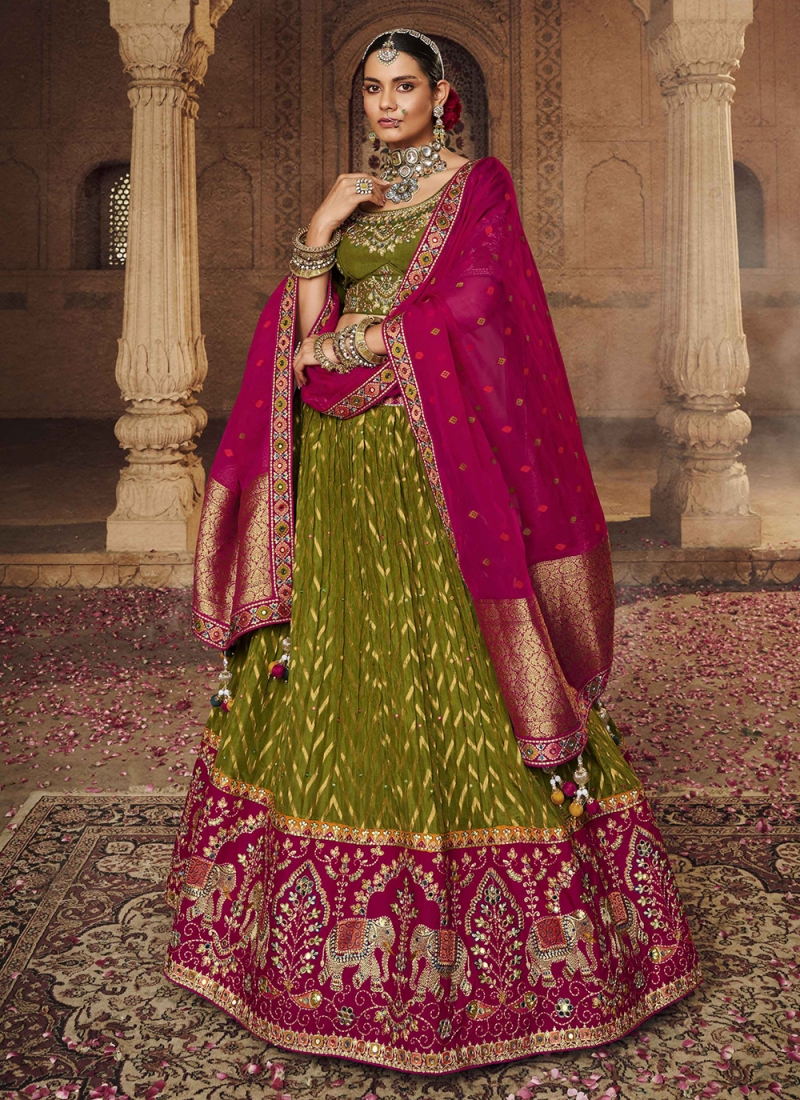 Green Weaving Viscose Designer Lehenga Choli