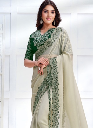 Outstanding Embroidered White Contemporary Saree