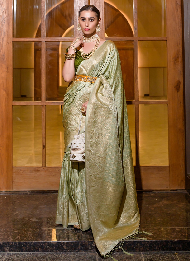 Green colour wedding outlet silk sarees