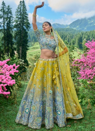 Grey and Yellow Viscose Engagement Lehenga Choli