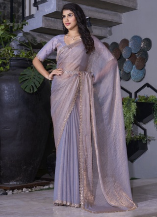 Grey Ceremonial Chiffon Satin Contemporary Saree