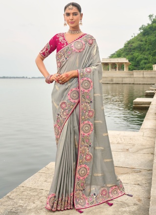 Grey Ceremonial Silk Trendy Saree