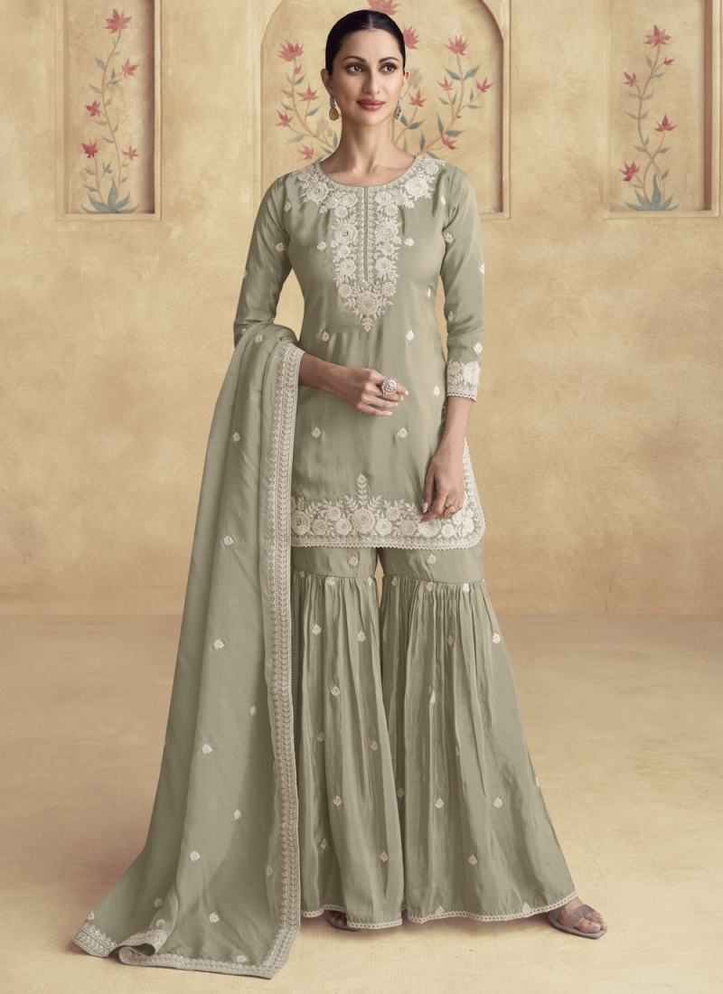 Grey Color Readymade Salwar Kameez