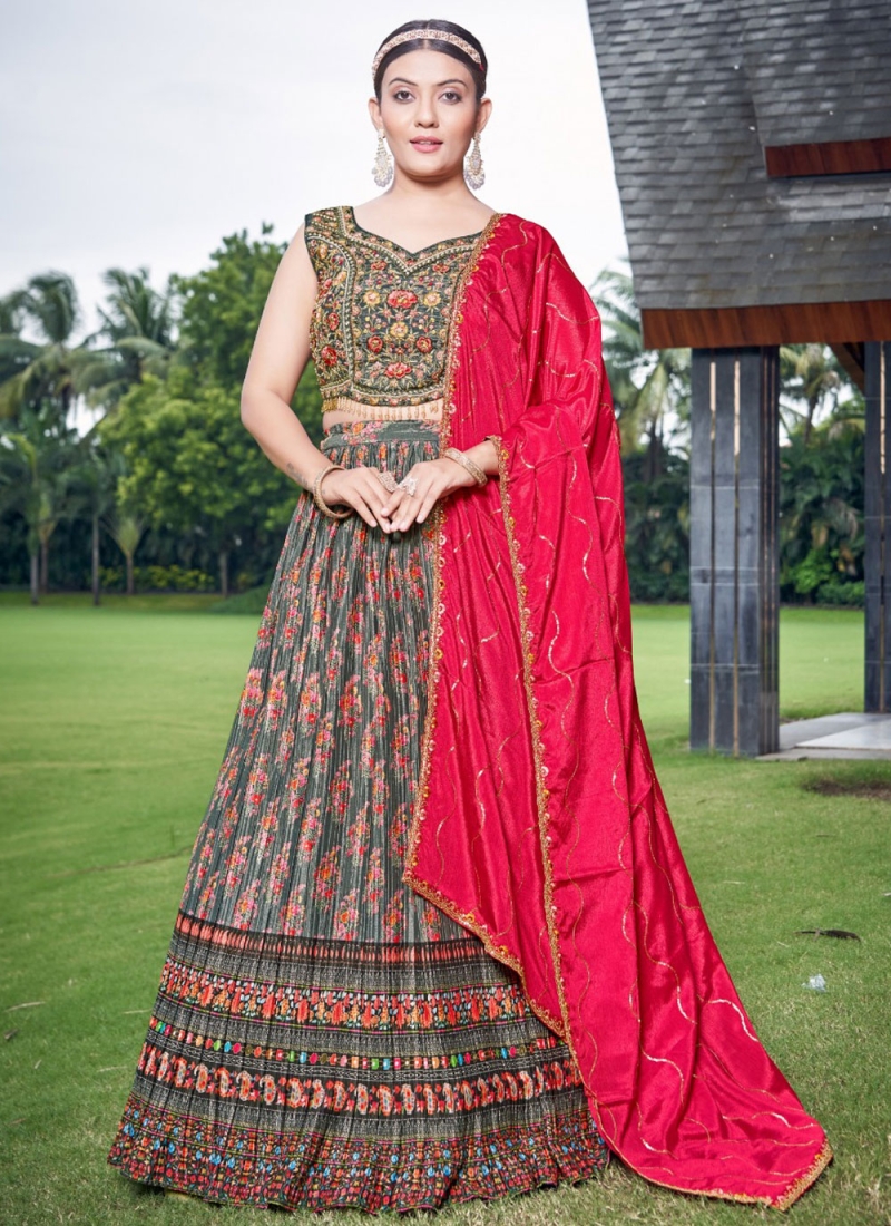 Grey Digital Print Readymade Lehenga Choli