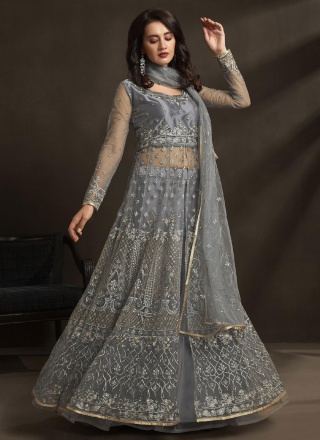 Grey Festival Net Trendy Gown