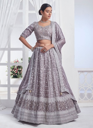 Grey Festival Pure Chiffon Lehenga Choli