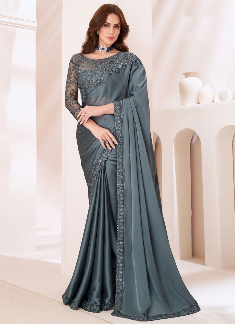 Grey Lace Ceremonial Traditional Saree