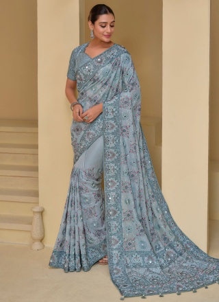 Grey Mirror Designer Saree