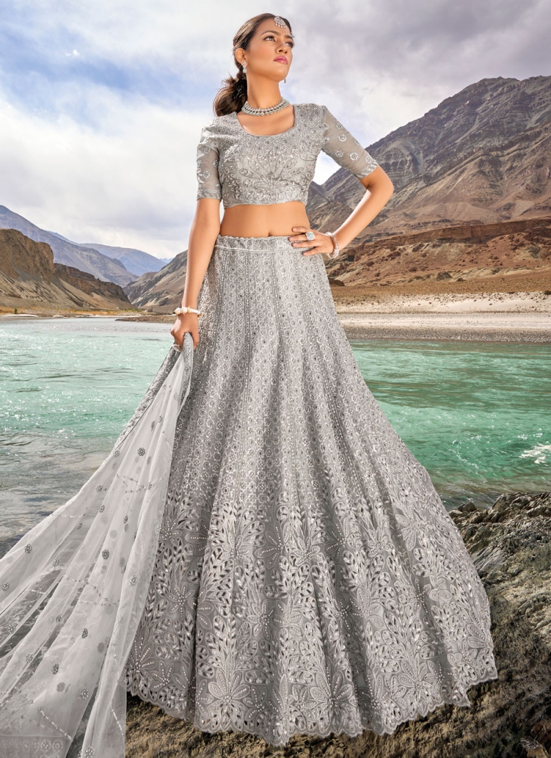 Buy Grey Color Ajmeri Silk Designer Digital Printed Lehenga Choli Online -  LEHV2298 | Appelle Fashion