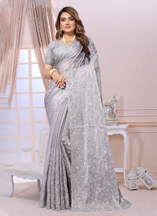 Grey Party Organza Trendy Saree