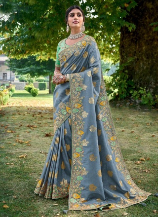 Grey Stone Fancy Fabric Trendy Saree