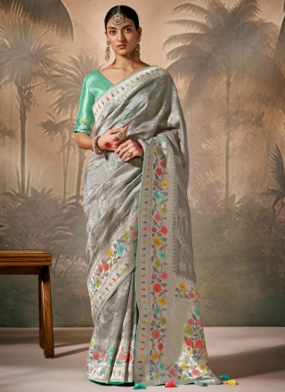 Grey Woven Designer Saree