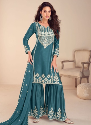 Gripping Chinon Morpeach  Embroidered Designer Salwar Kameez