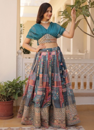 Gripping Foil Print Silk Readymade Lehenga Choli