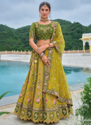 Groovy Silk Embroidered Green Trendy Lehenga Choli