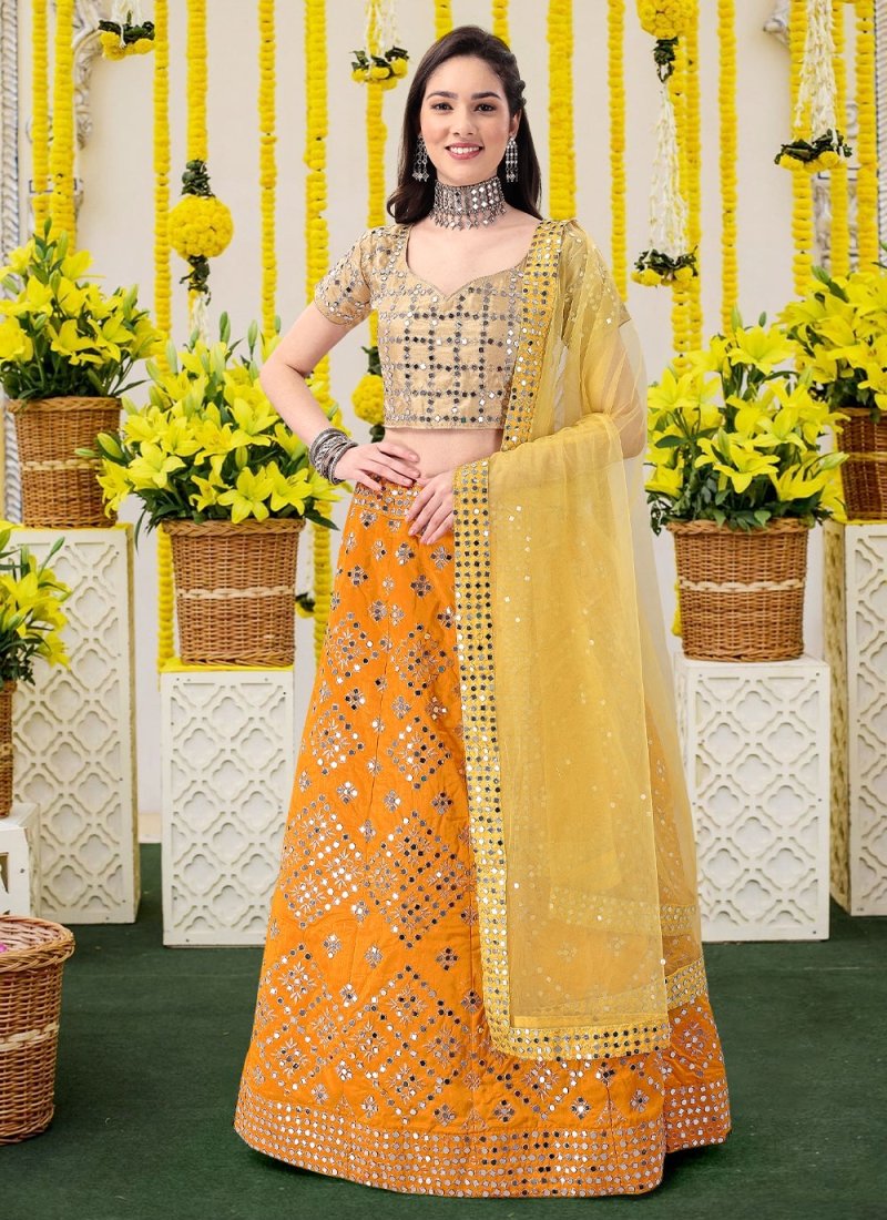 10 Best Orange Lehenga Choli Designs are Brighten Up Your Look | Raw silk  lehenga, Latest lehenga blouse designs, Lehenga choli online