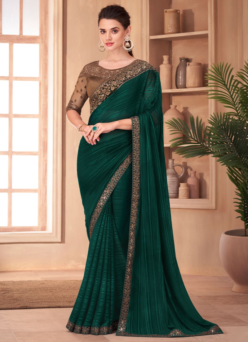 Heavenly Silk Embroidered Green Designer Saree 