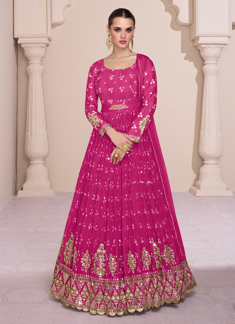 Chanderi Party Wear Gown In Pink Colour