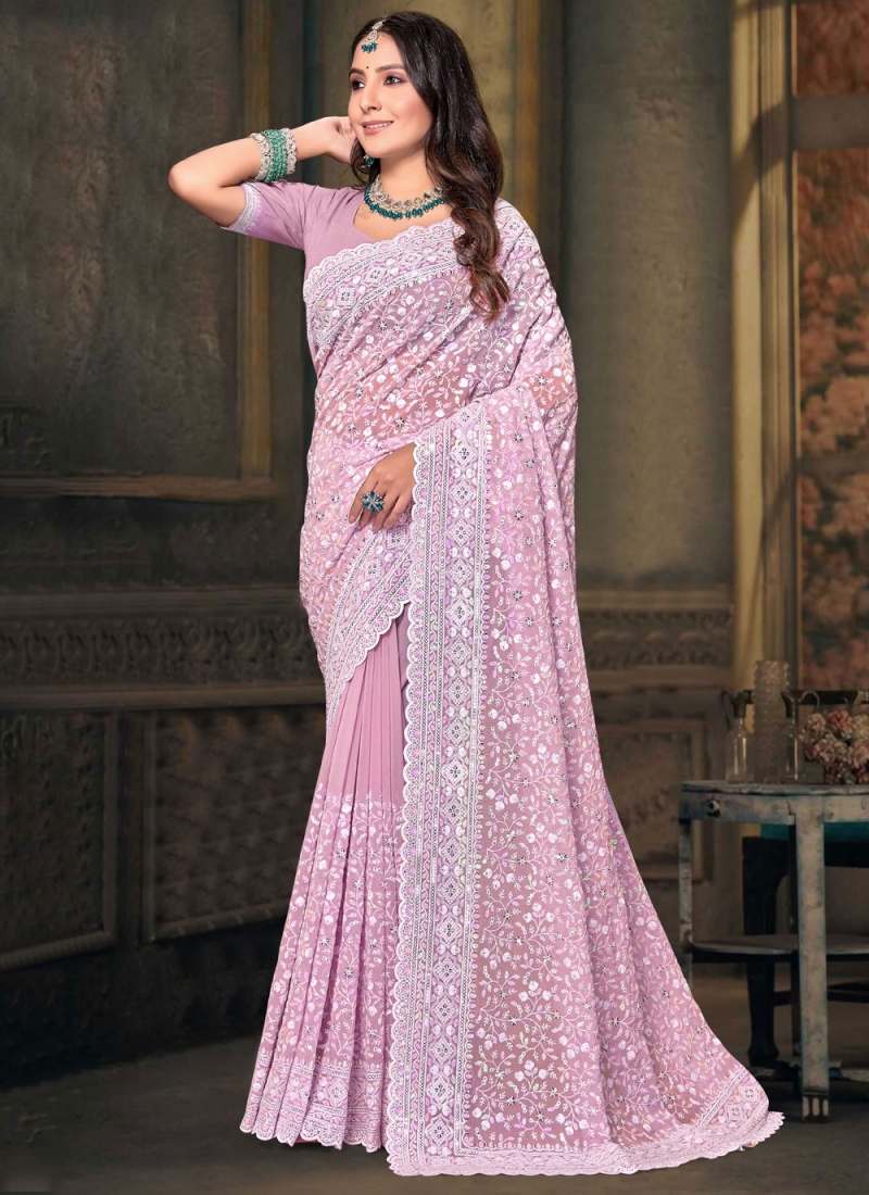 Hot Pink Sequins Classic Saree