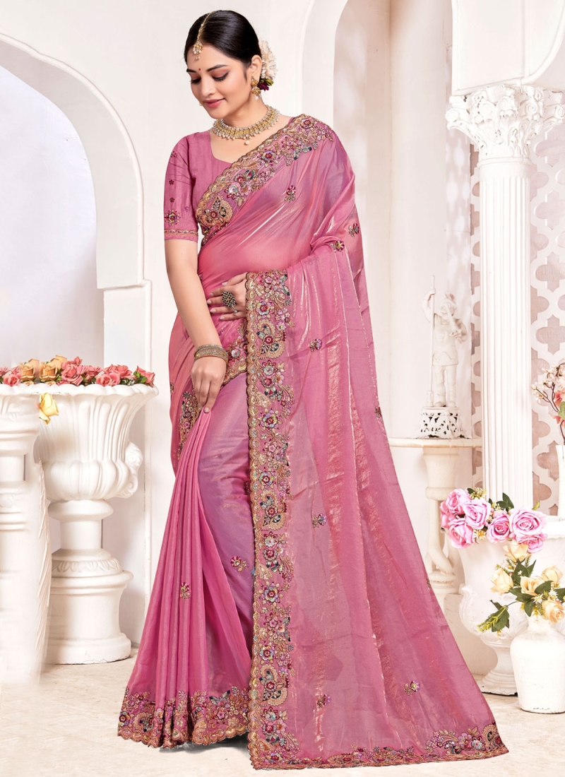 Hot Pink Silk Designer Contemporary Saree