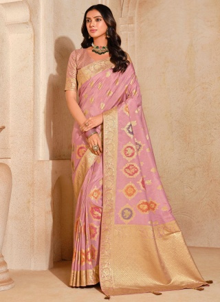 Ideal Zari Pink Silk Classic Saree