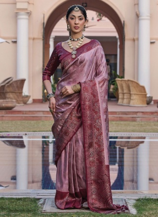 Immaculate Weaving Wine Satin Classic Saree