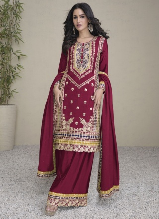 Impeccable Maroon and Rani Buttons Readymade Salwar Kameez