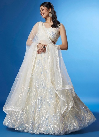 Imperial Sequins Net Off White Designer Lehenga Choli