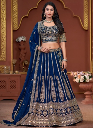 Imposing Navy Blue Georgette Readymade Lehenga Choli