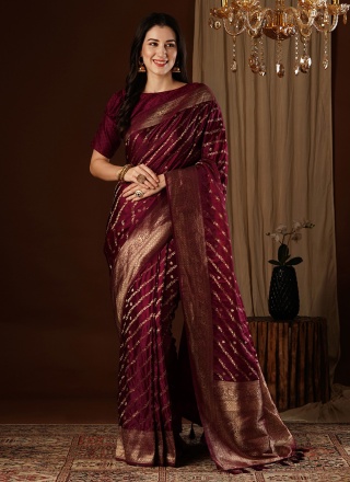 Imposing Satin Silk Weaving Maroon Contemporary Saree