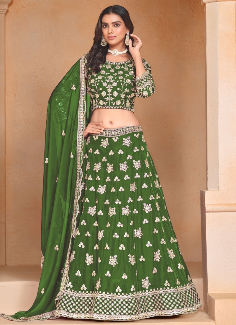 Impressive Embroidered Organza Green Trendy Lehenga Choli