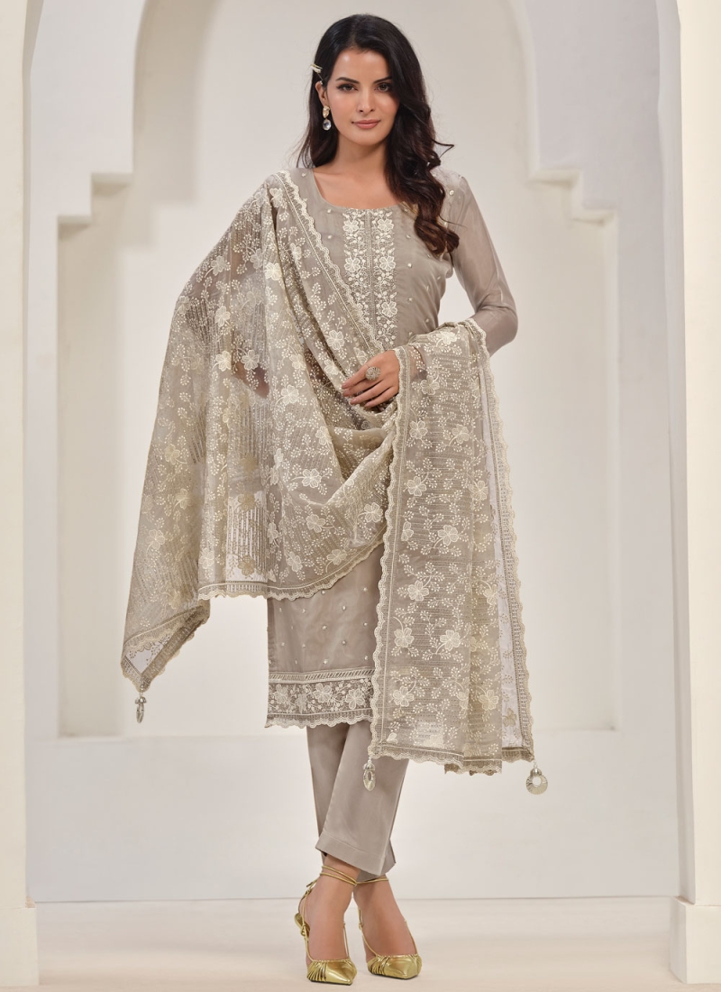 Impressive Grey Festival Salwar Kameez