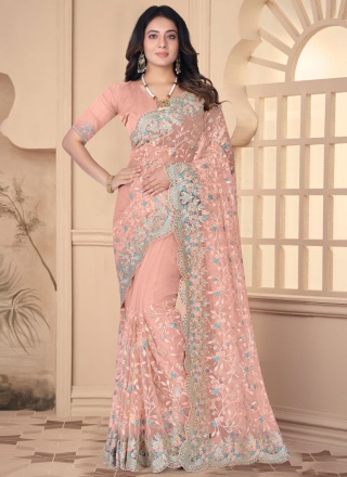 Impressive Peach Net Contemporary Saree